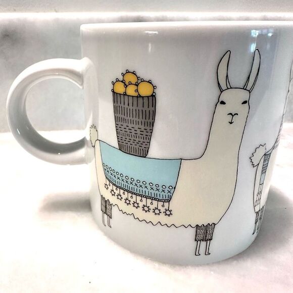 Danica Studio Llama Alpaca Mug Carrying Basket Tall White Coffee Tea Cup - Picture 2 of 4
